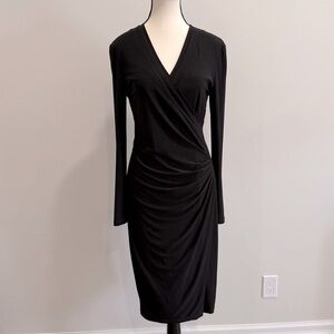Chic Black Ruched Wrap Dress | Le Château | Size M